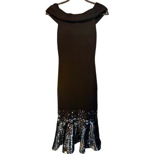 Sachin & Babi Black Sequin Off-Shoulder Ruffle Hem Cocktail Dress NWOT